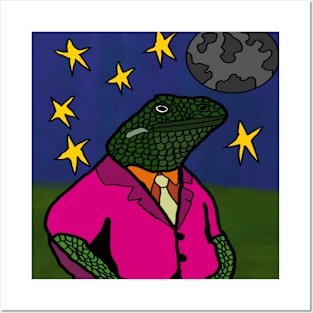 lizard looking at moon Posters and Art